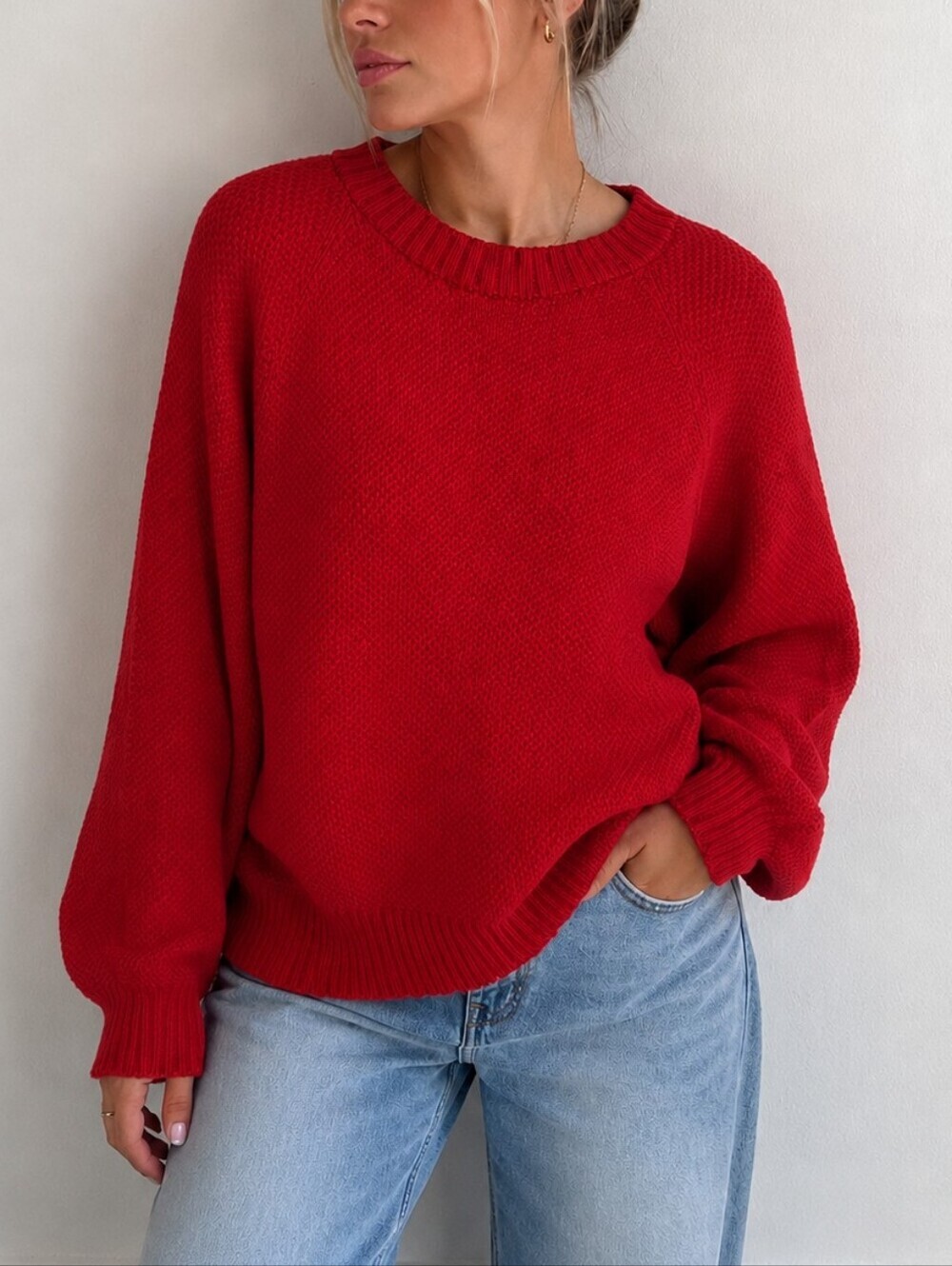 THE PERUVIAN CONNECTION 100% Alpaca Red Knit Pullover Sweater Women's XL Handmad